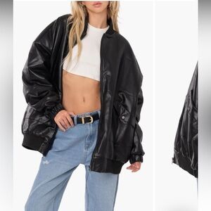 Edikted faux leather black bomber jacket oversized small women’s